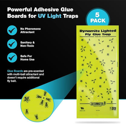 Catchmaster Pro Series Flying Insect Light Trap Replacement Board 5-PK, UV Light Fly Trap Refill, Adhesive Glue Boards, Mosquito Trap Supplies, UV Lamp Bug Catcher, Home & Garage Pet Safe Pest Control