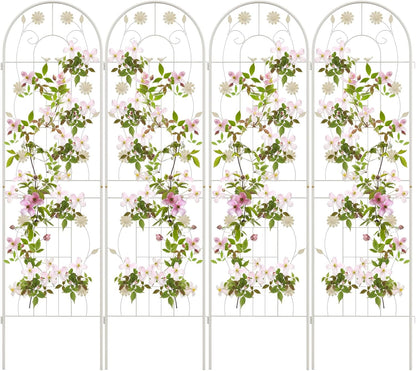 Giantex 4 Pack Garden Trellis, 5.9 FT Tall Galvanized Steel Trellis for Climbing Plants Outdoor for Patio Lawn Wall Decor, Plant Trellis for Vine Cucumber Tomato Flower Clematis Roses, White