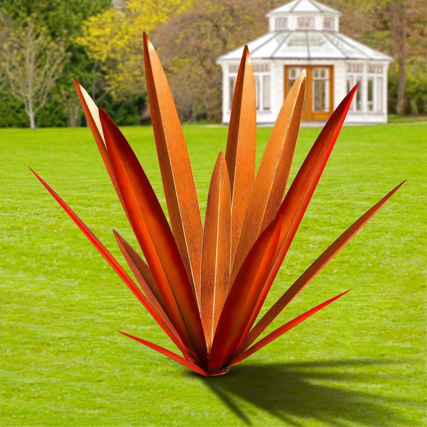 TOMBABY Large Leaf Thickened Metal Agave Plant Outdoor Decoration Desert Courtyard Art Plant Garden Decoration Outdoor Metal Art Floral Gift (1, RED)