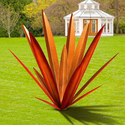 TOMBABY Large Leaf Thickened Metal Agave Plant Outdoor Decoration Desert Courtyard Art Plant Garden Decoration Outdoor Metal Art Floral Gift (1, RED)