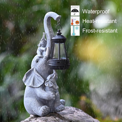 Solar Elephant Outdoor Statues Garden Decor with Solar LED Lights Good Luck Elephant Statue for Patio Balcony Yard Lawn Ornament, Birthday Gardening Gifts for Women Mom Grandma