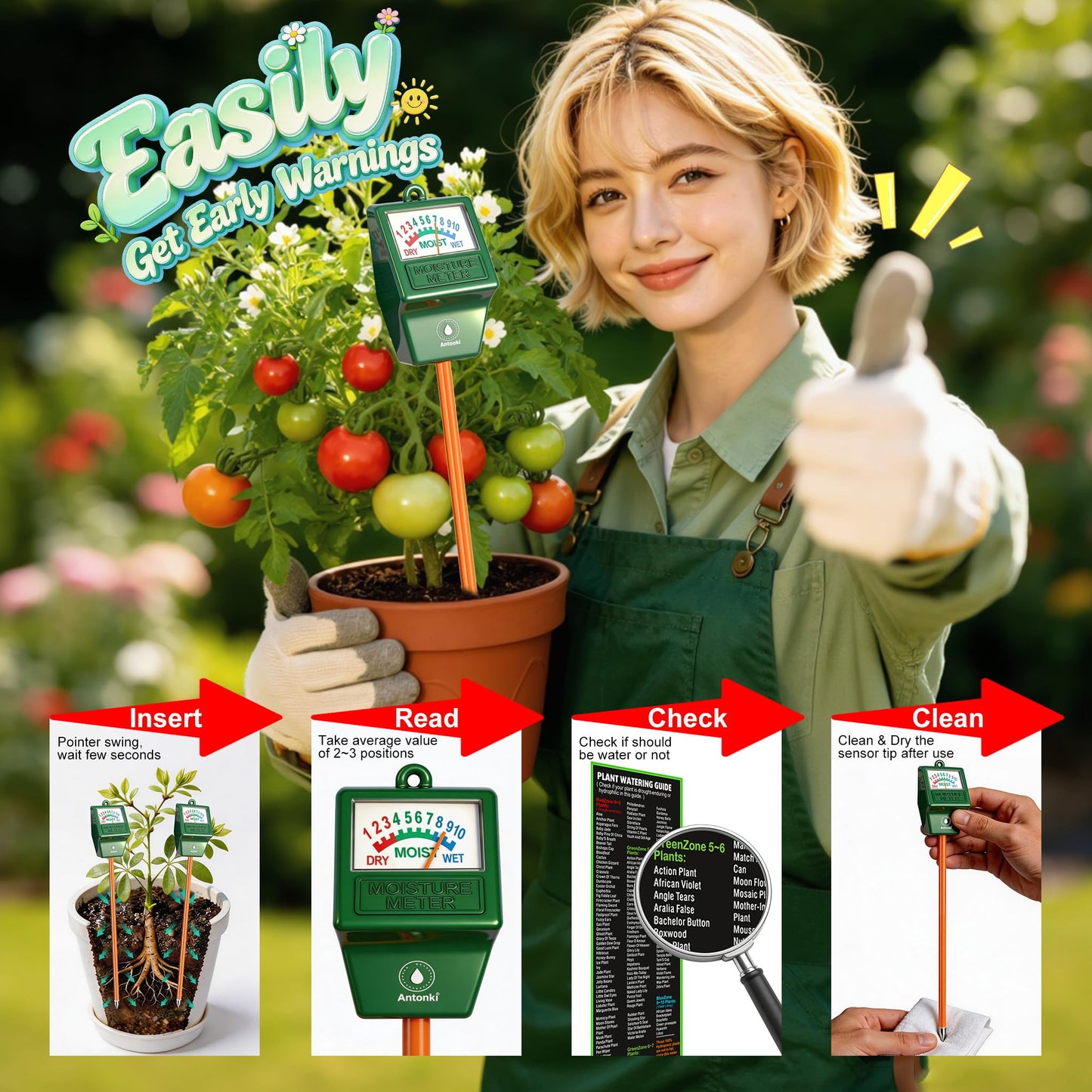 Antonki 2 Pack Soil Moisture Meter, Plant Water Meter Hygrometer