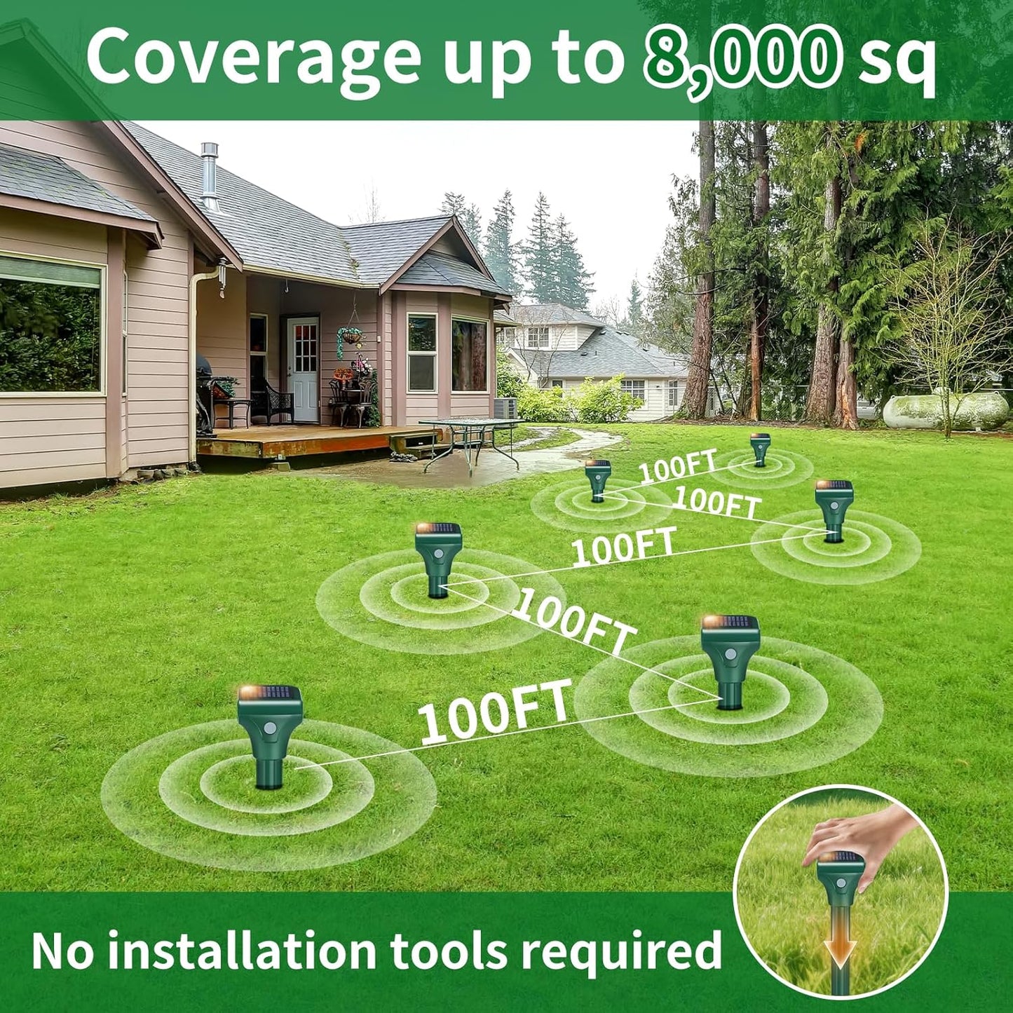 Mole Repellent Solar Powered, 8 Pack Ultrasonic Snake Repellent Outdoor, Waterproof Ultrasonic Mole Deterrent Stakes, Get Rid of Gopher, Vole, Skunk,Chipmunk, Snake Repellent for Yard, Garden, Lawn