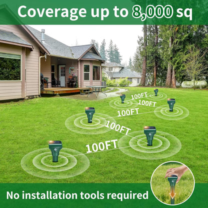 Mole Repellent Solar Powered, 8 Pack Ultrasonic Snake Repellent Outdoor, Waterproof Ultrasonic Mole Deterrent Stakes, Get Rid of Gopher, Vole, Skunk,Chipmunk, Snake Repellent for Yard, Garden, Lawn