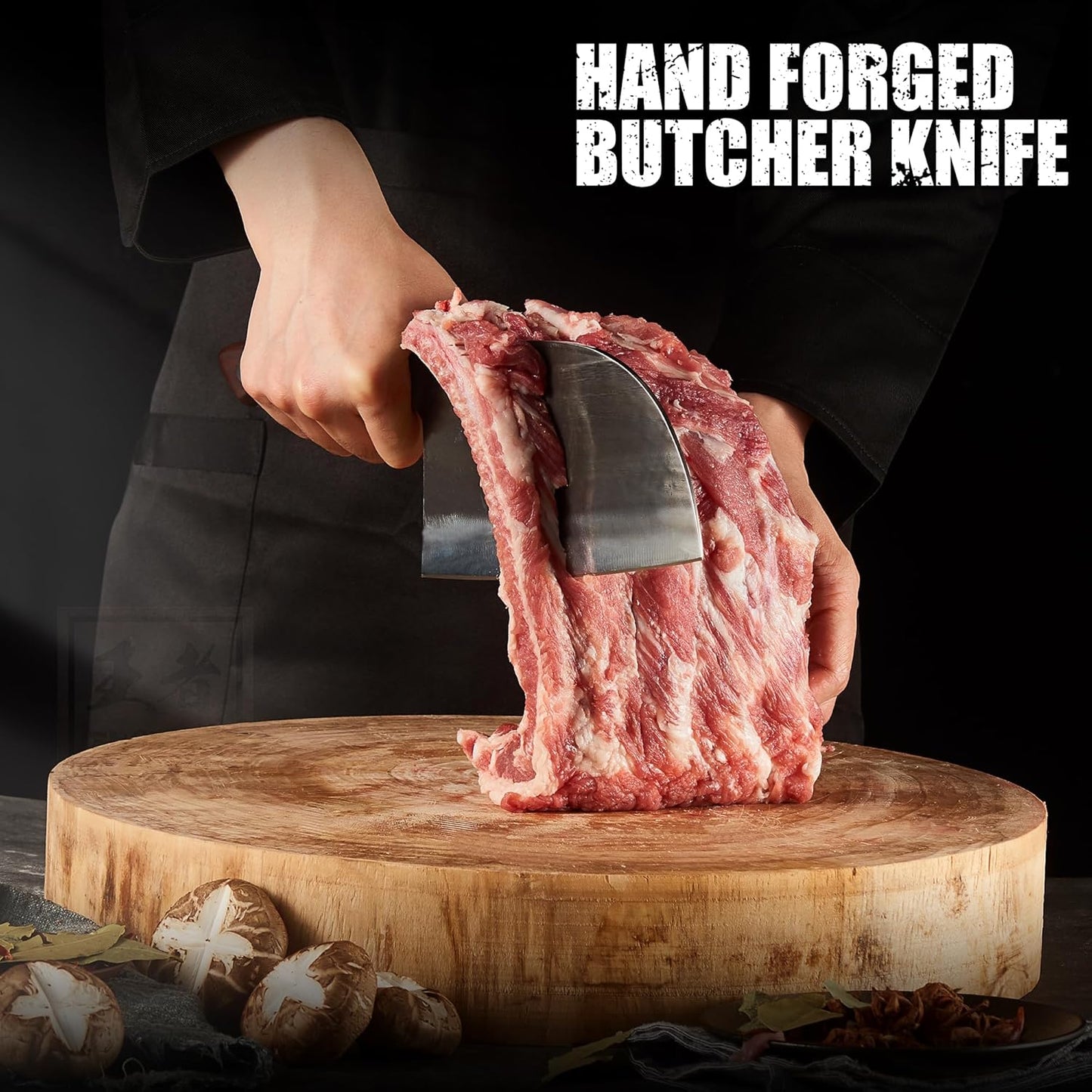 ENOKING Butcher Knife for Meat Cutting, 6.6 Inch HandForged Meat Cleaver Knife Heavy Duty Bone Chopper, High Manganese Steel Serbian Chef Knife with Leather Sheath and Full Tang Handle (Brown Handle)