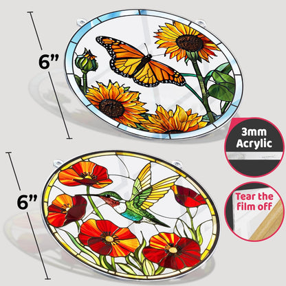 2 Hummingbird Butterfly Acrylic Suncatcher, Art Decor for Home, Suncatcher for Window Hanging Indoor, Garden, Housewarming, Gift for Mom, Grandma, Women, Friend, Bird Lover SCB-A6-B2