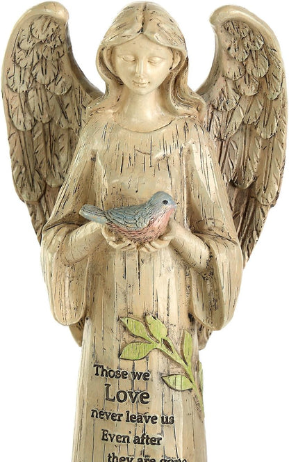 DUSVALLY Angel Statue, Garden Angel Figurines, Outdoor Sculptures and Statues, Praying Angel Resin, Statuary Garden Yard Décor Angel Collectible Sculptures, 10" H, Bird