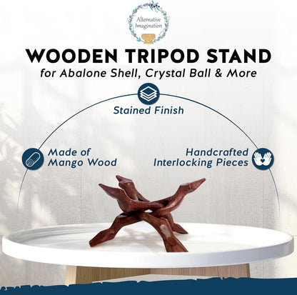 Alternative Imagination Wooden Tripod Stand - 8 Inch Display Stand For Home Decor, Abalone Shell, Crystal Ball and More