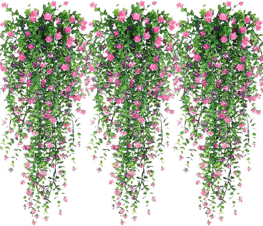 Artificial Hanging Flowers, 3 Pcs Fake Hanging Plants Artificial Vines for Outdoors, Fake Ivy Vine