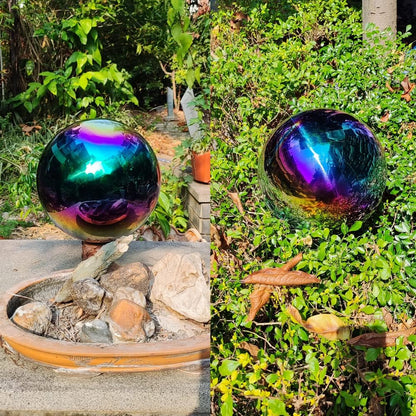 20cm/8 inch Garden Sphere Mirror Gazing Ball,Rainbow Stainless Steel Polished Reflective Smooth Hollow Globe Ball,Durable Colorful and Shiny Decorations Addition to Garden Patio Yard Home