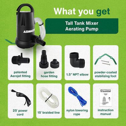 Aeromixer Tall 3/4 HP Submersible Mixing + Aerating Pump - Submersible Water Pump for Nutrient Mixing and Aerating, Electric Garden Water Pumps, Heavy Duty Outdoor Pumps for Farming and Gardening