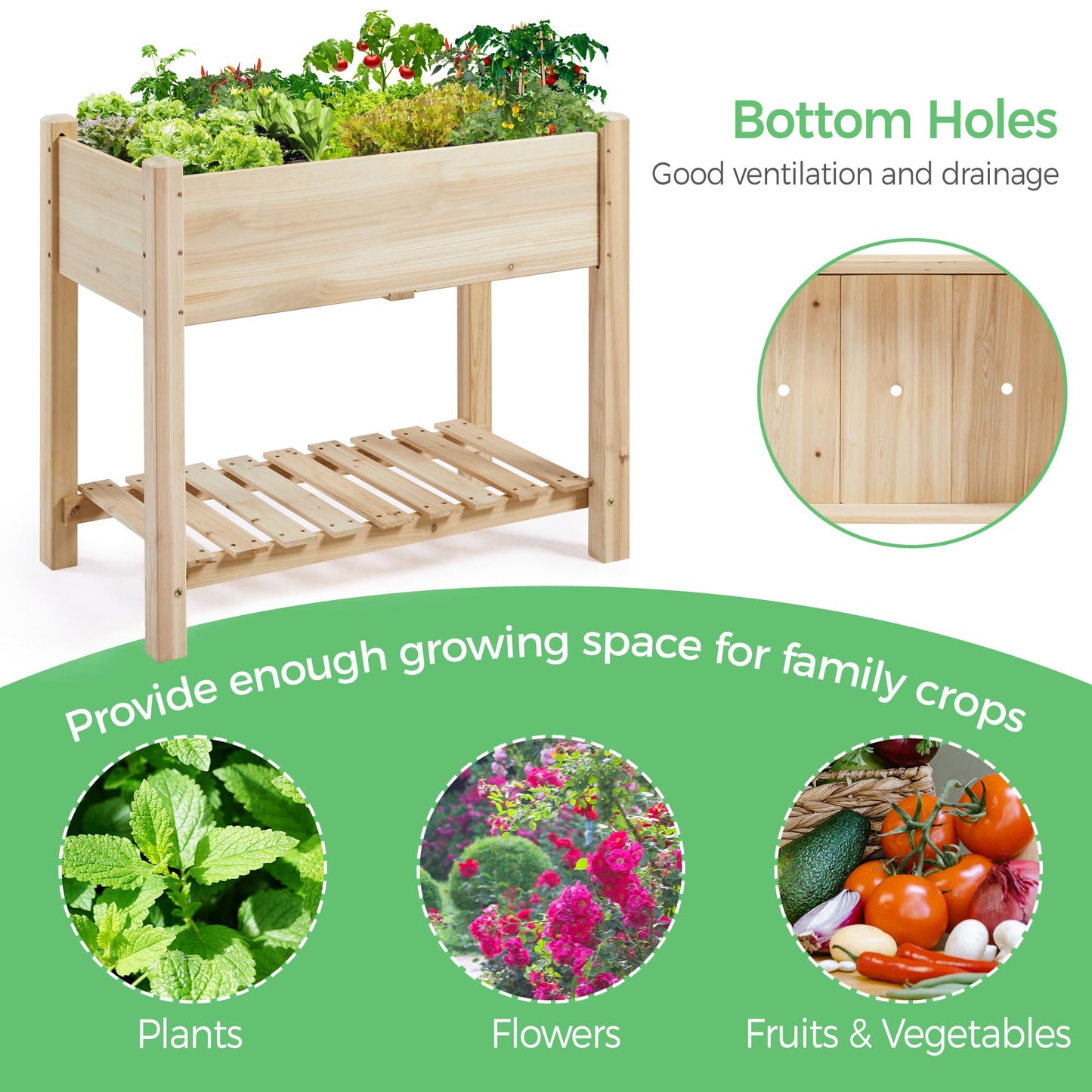 Yaheetech 34" Raised Garden Bed with Legs, Wooden Planter Box, 1Pcs