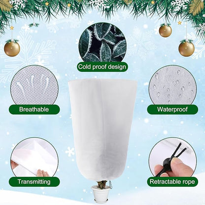 Alpurple 4 Packs Winter Drawstring Plant Covers - 47" X 31.5" Warm Plant Protection Cover Bags, Frost Cloth Blanket Protecting Fruit Tree Potted Plants from Freezing Animals Eating