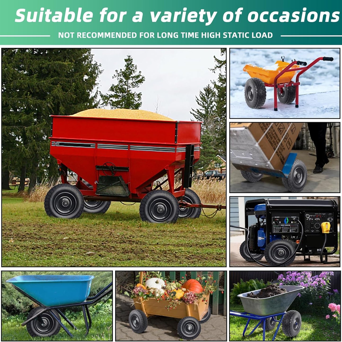 12'' Flat Free Tires Rubber Replacement Solid Tire and Wheel Assemblies for Hand Trucks Garden Cart Wheelbarrow - 3.5”Wide Polyurethane Tires 2.1 Hub with 5/8 Inch Axle Borehole (410/350-6)