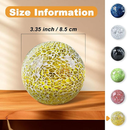 Gold 3.35 Inch Glass Balls Decorative for Bowls Crack Mosaic Orbs Solid Spheres Ball Round Globe Vase Filler Coffee Table Decor Modern Wedding Party 3 Pcs