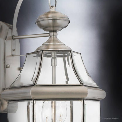 Urban Ambiance Luxury Colonial Outdoor Wall Light, Large Size: 20" H x 10.5" W, with Tudor Style Elements, Versatile Design, Classy Aged Silver Finish and Beveled Glass, UQL1145