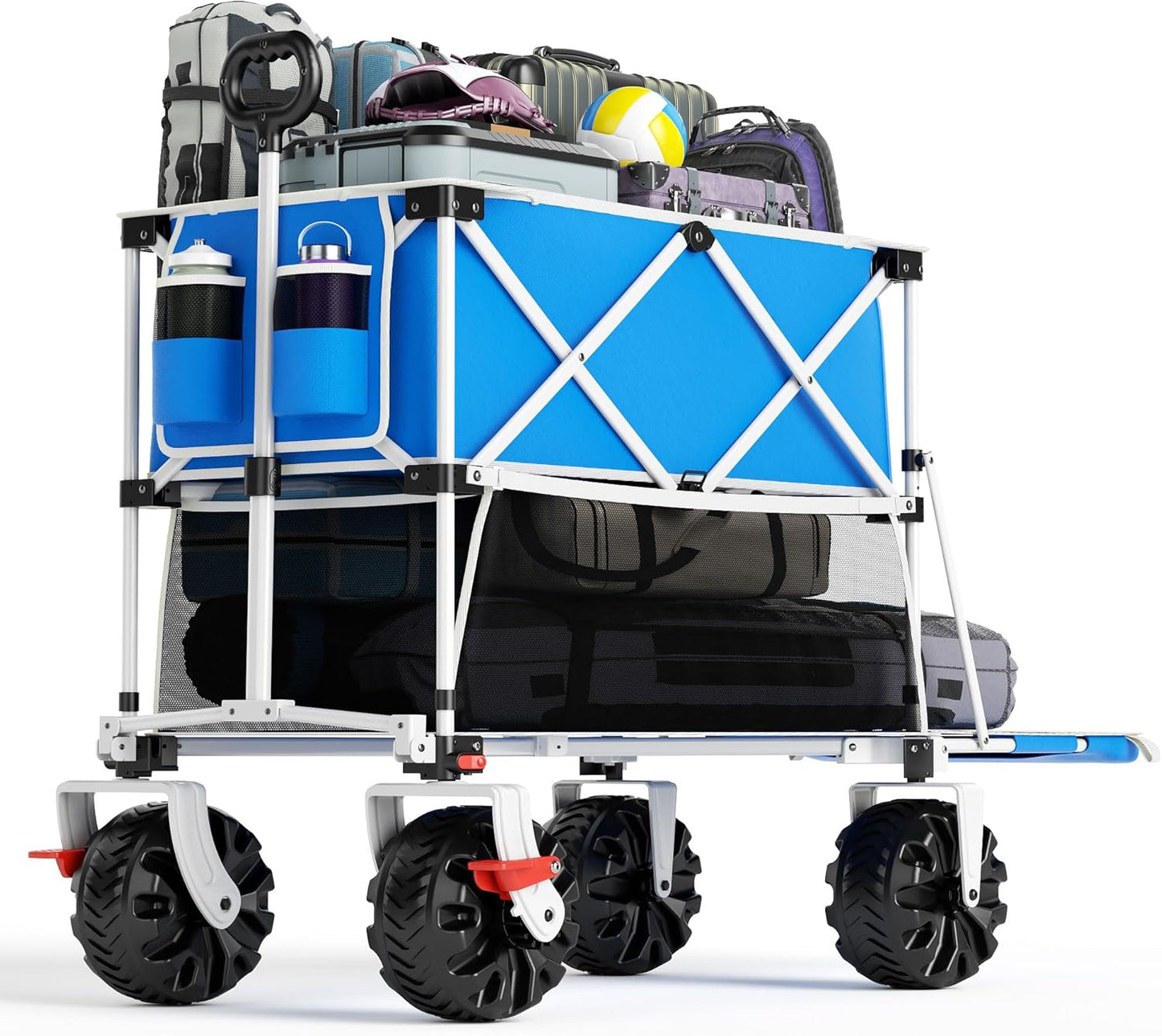 Old Bahama Bay 400L Collapsible Double Decker Beach Wagon with Brakes, Folding Beach Cart with 54" Extra Long Decker, 450LBS Heavy Duty Wagon Chart with All-Terrain Big Wheels for Sand Camping Garden