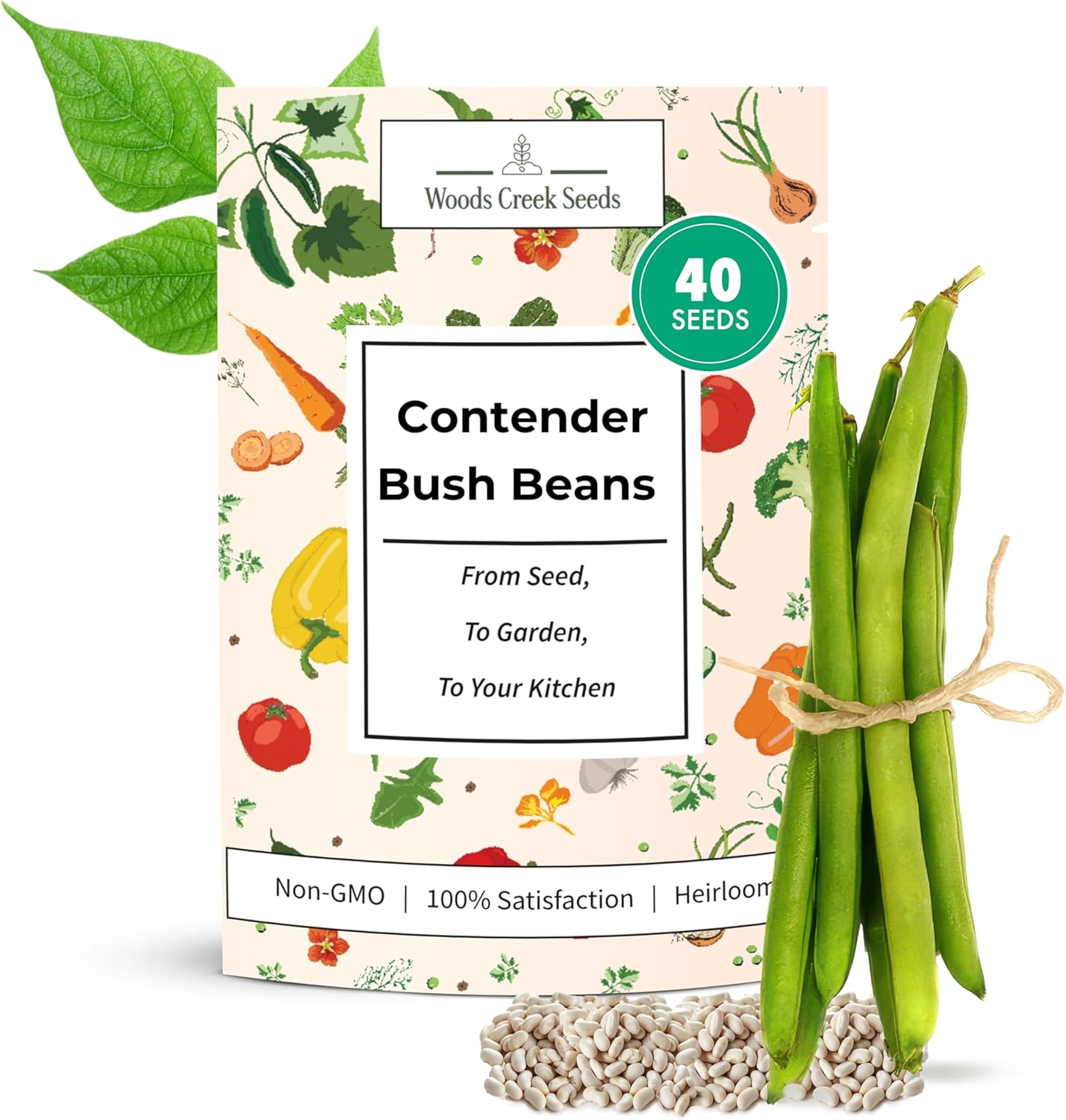 Woods Creek Seeds: Contender Bush Bean Seeds for Planting - Non-GMO Green Bean Seeds for Planting - Tender Stringless Variety - USA Grown Heirloom Bush Beans Vegetable Seed for Outdoors and Indoors