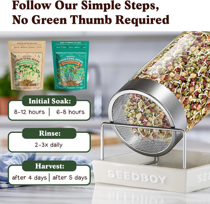 Seedboy Organic Non-GMO Sprouting Seeds, Superfood & Protein Blend – 2 Pack Bundle – USA Grown Sprouting & Microgreens Seeds – Two 8 oz Bags Makes 12 Quarts / 36 Servings (Superfood/Protein)