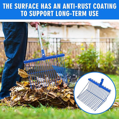 Tandefio 2 Pack Pitchfork Replacement Head Metal Horse Manure Rake Gardening Pitch Fork with Angled Tines for Horse Stall Poop Picking up(Blue)
