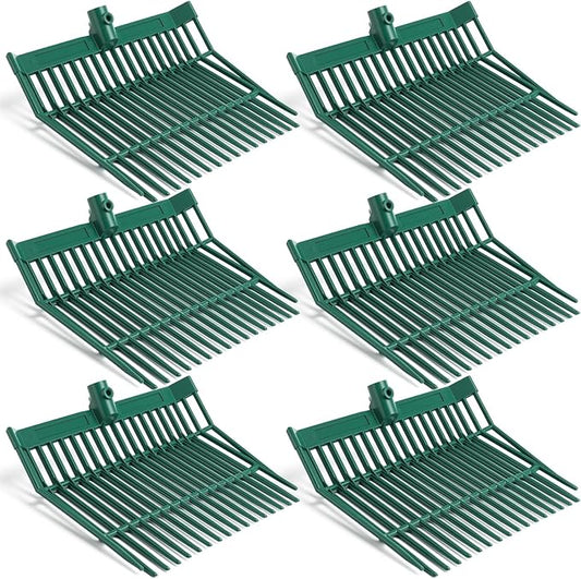 Lasnten 6 Pcs Manure Fork Replacement Head, 18 Tines Pitchfork Head with Screws and Nuts, Horse Manure Rake for Picking up Grass and Hay (Army Green)