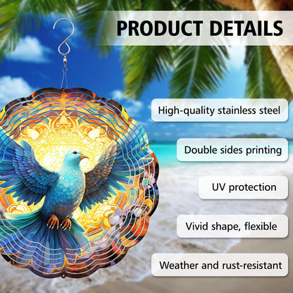 Dove Stained Glass Wind Spinner, Memorial Wind Spinner for Yard and Garden, Unique Gift, 3D Hanging Outdoor