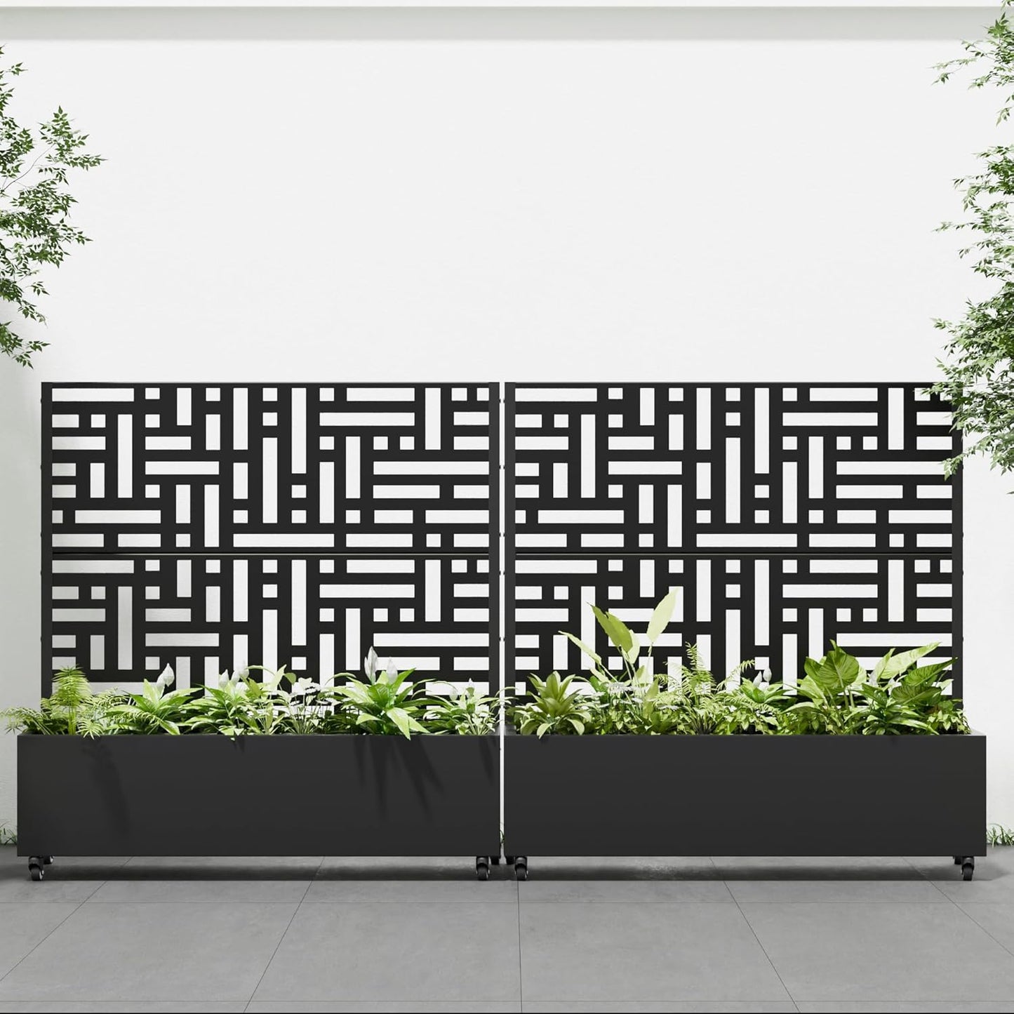 Casaphoria 72"x47" Metal Raised Garden Bed with Trellis(2 Pack), Outdoor Planter Box with Wheels & Drainage Holes for Climbing Plants, Flowers, Elevated Garden Kit with Privacy Screen, Black-Gerald