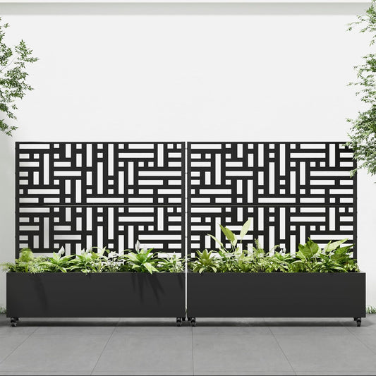 Casaphoria 72"x47" Metal Raised Garden Bed with Trellis(2 Pack), Outdoor Planter Box with Wheels & Drainage Holes for Climbing Plants, Flowers, Elevated Garden Kit with Privacy Screen, Black-Gerald