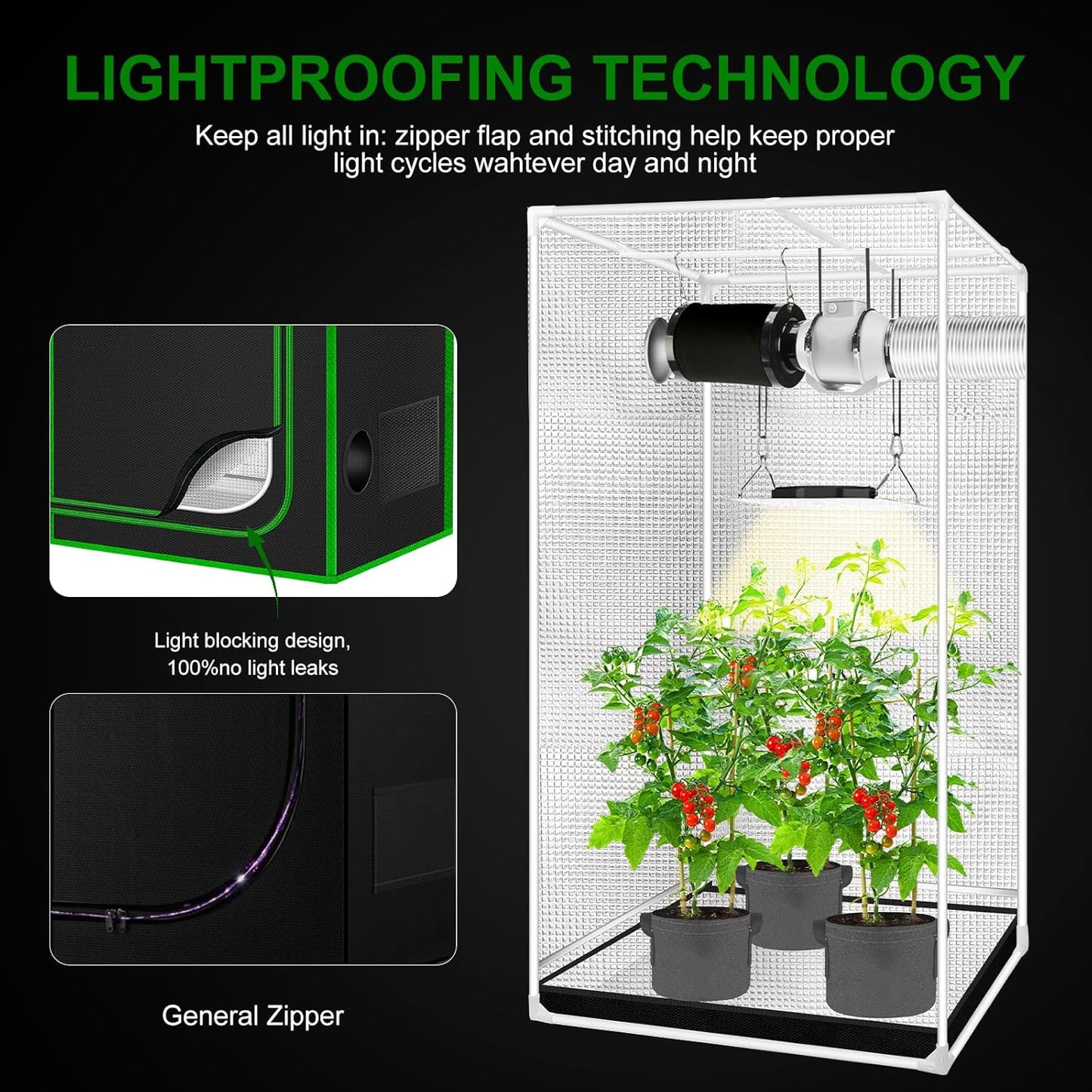 MELONFARM 34"x34"x72'' Grow Tent, High Reflective 600D Diamond Mylar Canvas with Observation Window and Floor Tray for Hydroponic Indoor Plant Growing