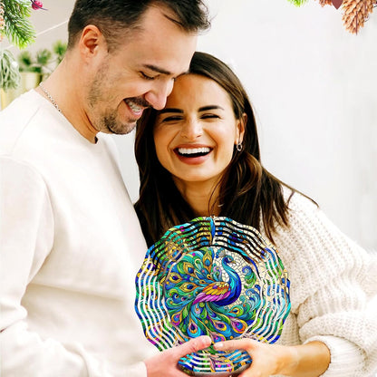 Peacock Wind Spinner 3D Stainless Steel Kinetic Sculpture Metal Art Christmas 10 Inch Colorful Hanging Decoration for Garden, Patio, Yard, and Indoor/Outdoor Spaces