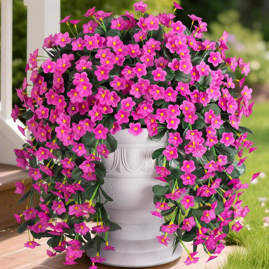 Artificial Fall Fake Hanging Flowers Plants for Outdoor Outside, 2 PCS Faux Silk Daisy Mums Fuchsia
