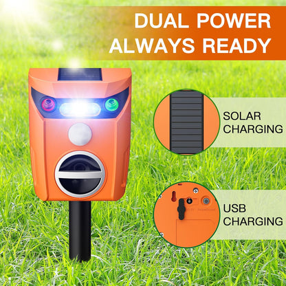 X-PEST Ultrasonic Animal Repeller Solar Powered Outdoor, 360° Ultrasonic Cat Repeller with LED Flashing Light, Waterproof Deer Repellent Devices for Repelling Sankes, Raccoons, Cats, Dogs, Rabbits