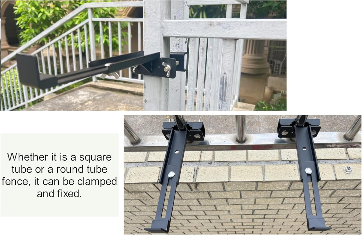 Balustrades Flower Box Supports, Planter Box Supports, Window Box Supports (6-9 Inches)，for Balustrades, Terraces, Decks, Balconies, Fences (Black 4 Pack)