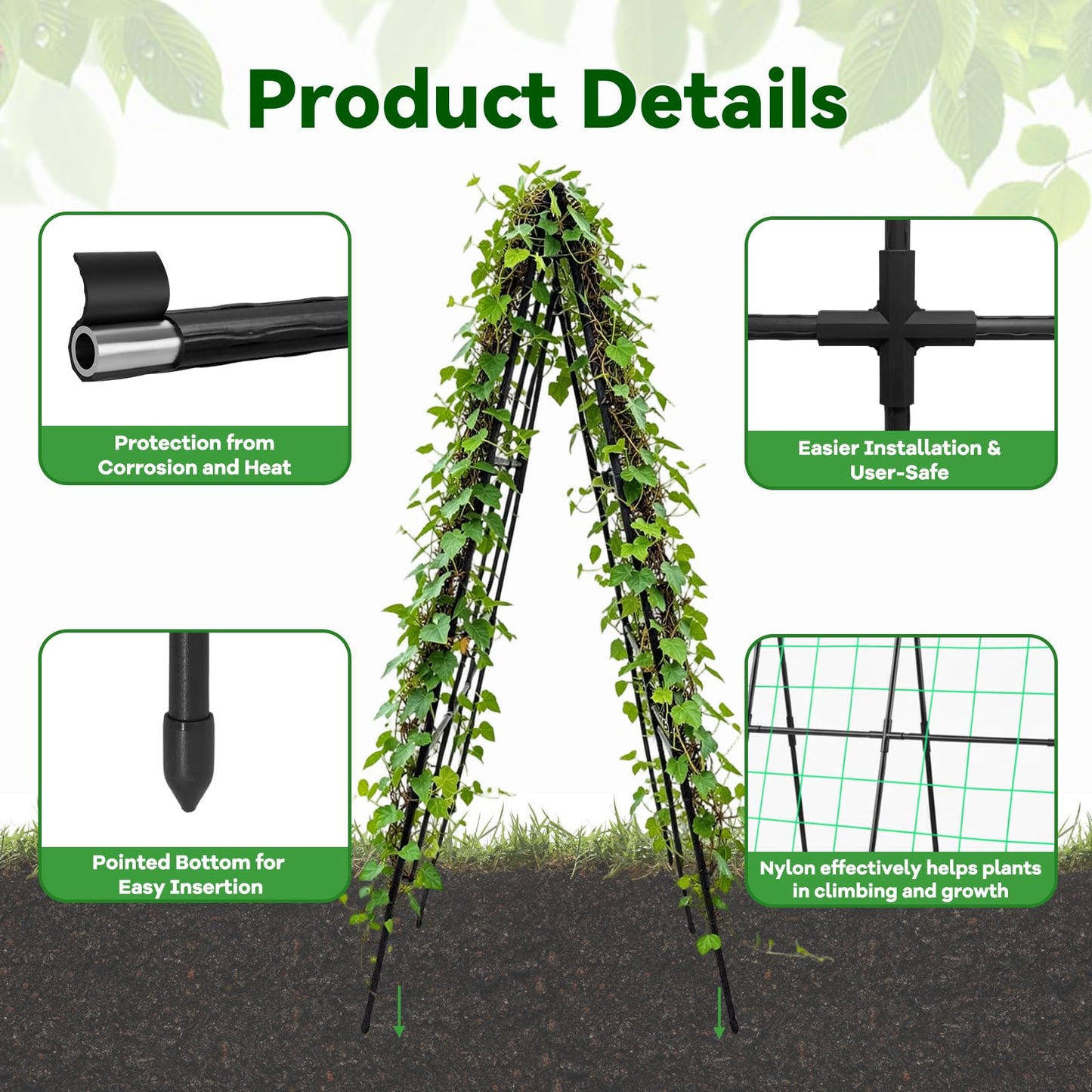 Trellume Cucumber Trellis - 49.4"*49.4" Metal Garden Trellis for Climbing Plants, Garden Trellis