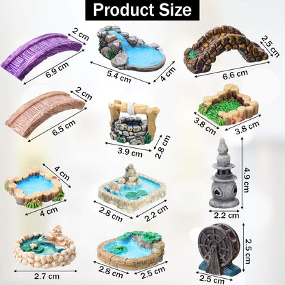Jetec 12 Pcs Garden Accessories Miniature Bridge Mini Lighthouse Water Well Bridge Figurines Pond Lawn Ornament Figurines for DIY Craft Garden Decor(Classic Style)