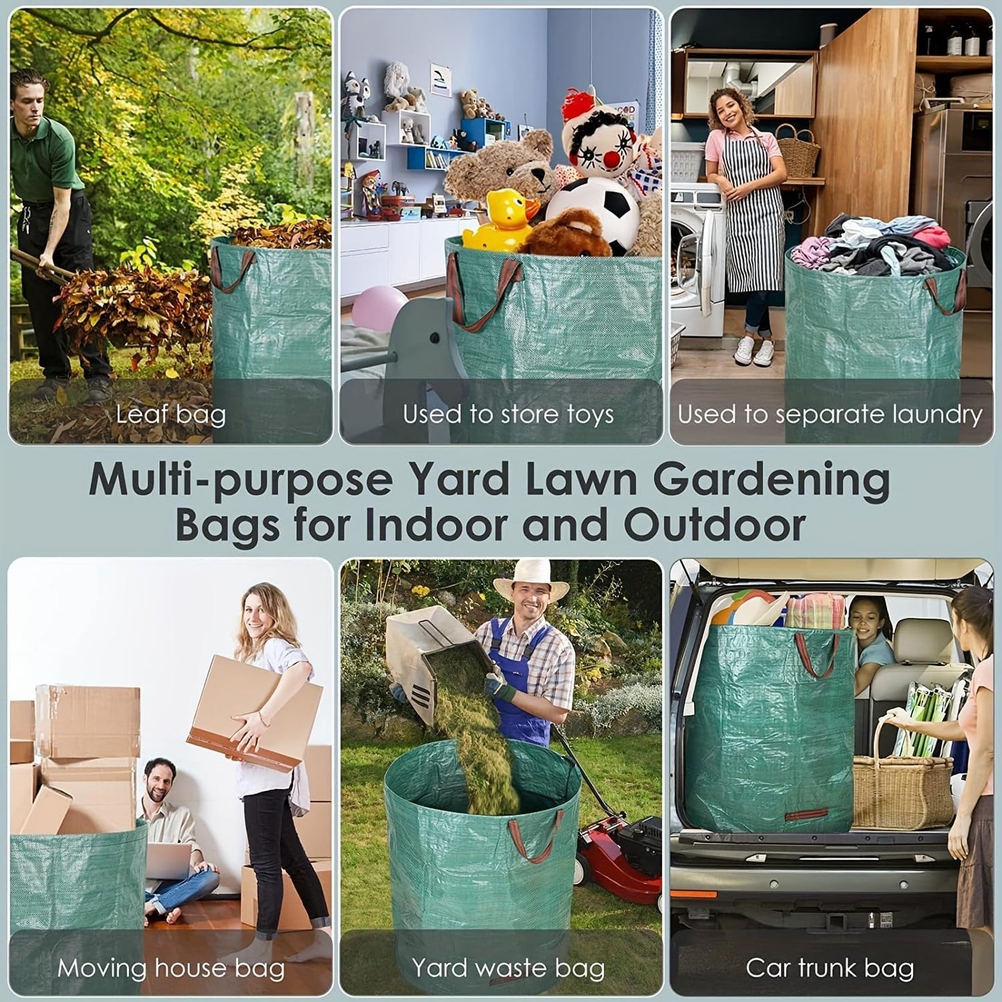 2-Pack 80 Gallon (33H x 26D Inches) Reusable Standable Yard Waste Bags with 4 Handles for Leaves, Debris, Grass Clippings, Garden Trash