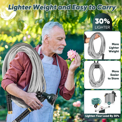 Garden Hose 100 FT with 10-Function Nozzle, Leak-proof Metal Connector Water Hose, No Knots, Kink-Free, Lighter, Anti-Pets, Wear-Resistant, 3/4 GHT, Metal Hose for Garden, Yard, Outdoor