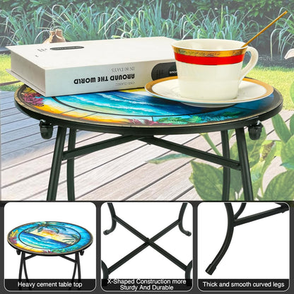 Patio Side Table, 14 Inch Weather Resistant Metal Side Table，Side Table for Patio Yard Porch Balcony Garden Bedside Plant Stand Indoor Outdoor ，Small Round Outdoor End Table