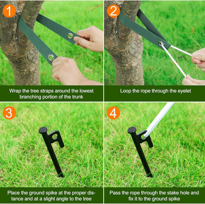 Tree Stakes, Tree Stake Kit for Hurricane Protection & Bad Weather, Tree Stakes and Supports, Heavy Duty 6 Pcs Tree Stake(11.8``), 6 Pcs Tree Straps for Staking, Anchor Rope(65.6ft)