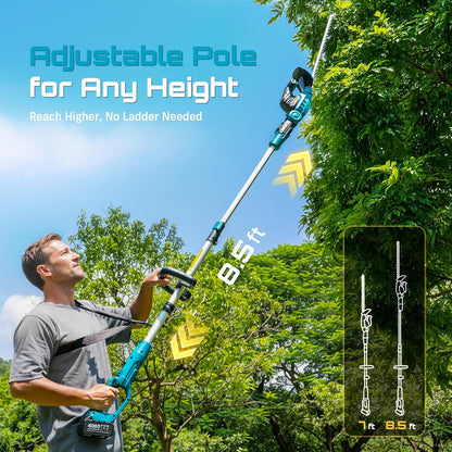 SEESII Pole & Cordless Hedge Trimmer 2-in-1: Electric Bush Trimmer with 20" Dual-Action Blade - 2 Pcs 4.0Ah Batteries, Telescopic Pole, Adjustable Rotating Head, Handheld Hedge Cutter for Tree Shrubs