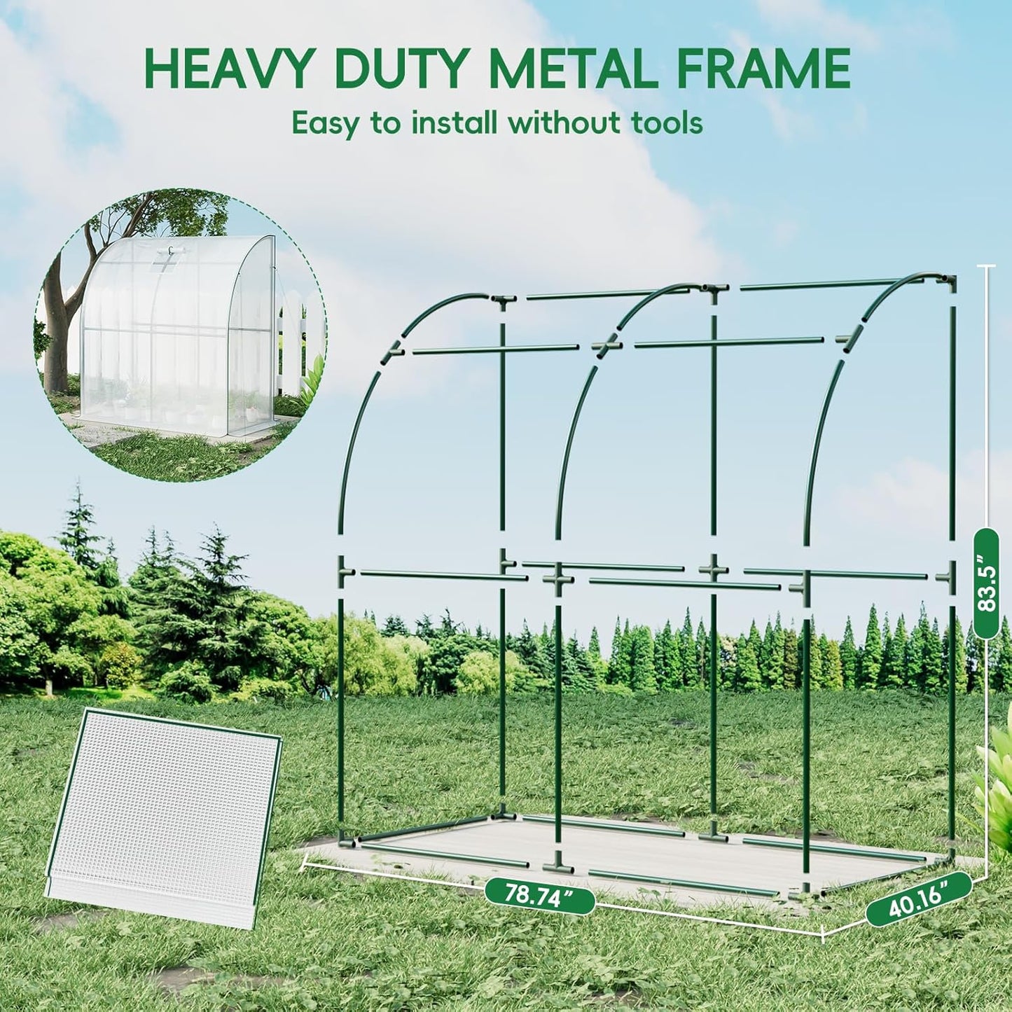 SPECILITE 79” x 40” x 83” Lean to Greenhouse for Outdoors, Portable Walk-in Plant Green House with 1 Roll-up Zipper Door and Mesh Window, Reinforced Steel Frame with PE Cover, Anchor and Ropes, White