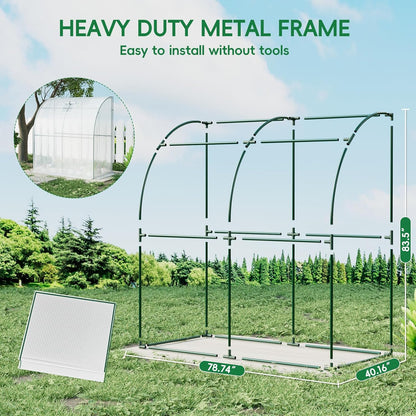 SPECILITE 79” x 40” x 83” Lean to Greenhouse for Outdoors, Portable Walk-in Plant Green House with 1 Roll-up Zipper Door and Mesh Window, Reinforced Steel Frame with PE Cover, Anchor and Ropes, White