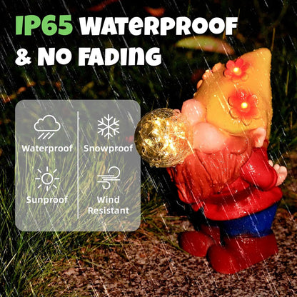 Solar Garden Statues Lights, 8.5" Cute Outdoor Gnome Figurine with Auto On/Off for Yard Patio Decor, Gifts for Women, Grandma, Mom, Housewarming (Bubble Bliss Gnome)