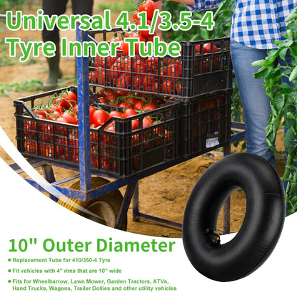 4.10/3.50-4" Inner Tubes, 2 Pack Heavy Duty 4.10 3.50-4/410/350-4 Replacement Tire Inner Tube with Bent Valve Stem for Wheelbarrow, Lawn Mower, Hand Truck, 4" Cart, Tractor, Dolly, Trailer, etc