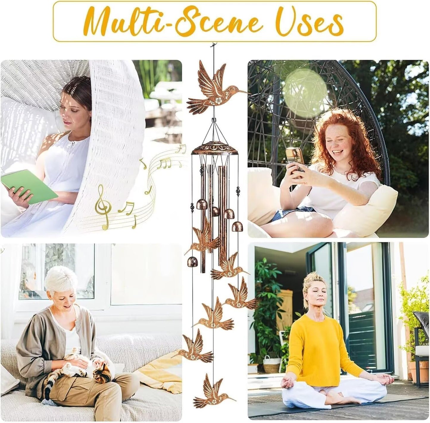 Hummingbird Wind Chimes for Outside,Gardening Gifts for Bird Lover，Women，Men/Mom，Birthday Party Decorations,Memorial Gifts,Wind Chimes Outdoors，Indoors,Room,Home,Wall,Garden,Patio,Yard Decor
