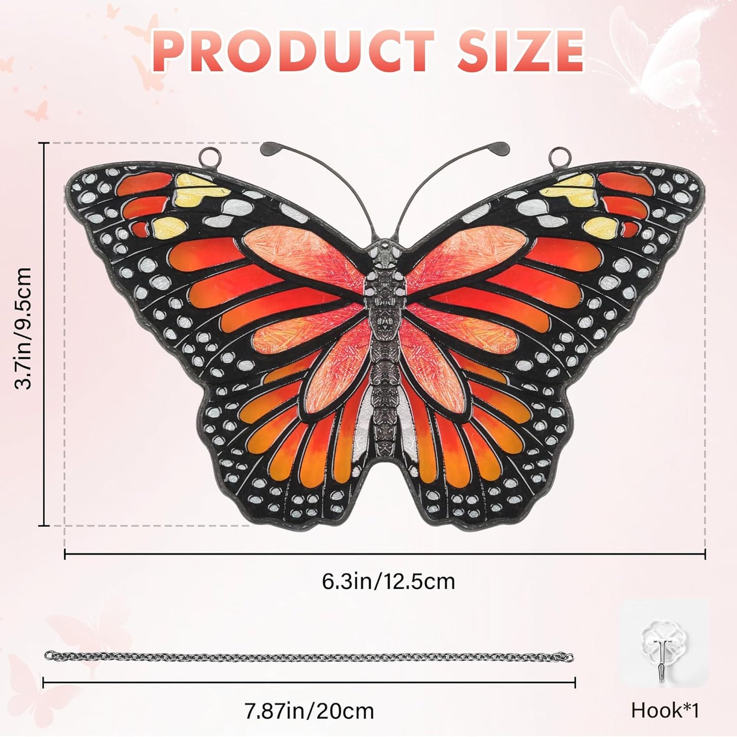 Butterfly Suncatcher Stained Glass Window Hanging Butterfly Ornaments Gift for Mom, Women, Wife, Mother's Day (Orange)