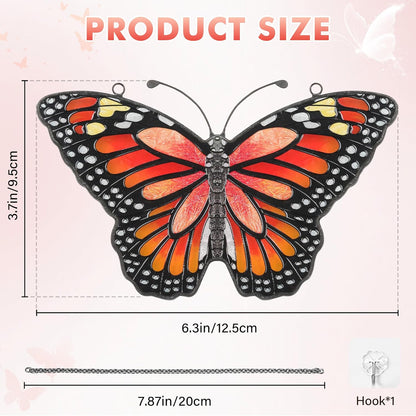 Butterfly Suncatcher Stained Glass Window Hanging Butterfly Ornaments Gift for Mom, Women, Wife, Mother's Day (Orange)
