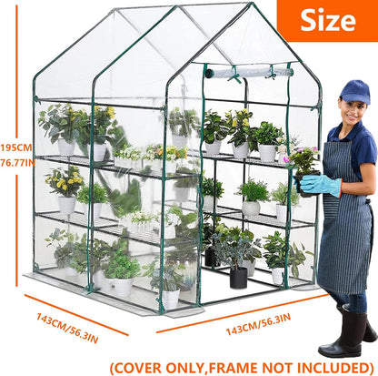 Greenhouse Cover Replacement, 56×56×76 Inches PE Walk-in Greenhouse Cover for Gardening Plants w/Roll-Up Zipper Door, Waterproof Wind Rain Proof Frost Protection , Easy Assembly (No Frames Include)