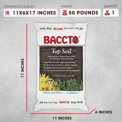 1550P Baccto Topsoil for Lawns, Gardens, and Raised Planting Beds with Reed Sedge, Peat, and Sand Mix, 50 Pounds (10 Pack)