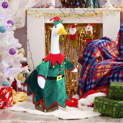 Christmas Goose Outfit Clothes for 23" High Cement or Plastic Goose Elf Red Green Costume Porch Garden Costume for Yard Outdoor Patio Xmas Holiday Decor